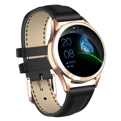 Đồng hồ thông minh KW20 Leather Strap Gold Black – Màn hình 1,04 inch, IP68, cho nữ