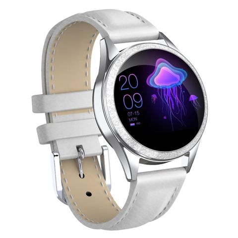 Đồng hồ thông minh KW20 Leather Strap Silver White – Màn hình 1,04 inch, IP68, cho nữ