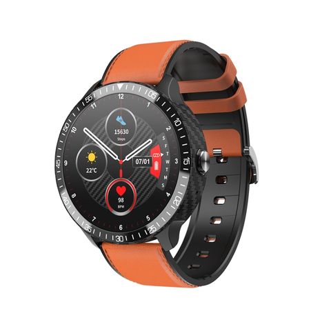 Đồng hồ thông minh MT16 Leather Strap Orange – Màn hình 1,28 inch, chống nước IP67, Bluetooth