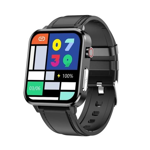 E86 Smartwatch Leather Strap Black – Màn hình màu TFT 1.7 inch, chống nước IP68, AI Health
