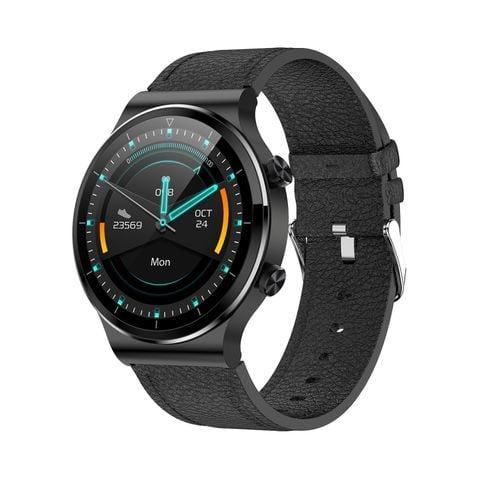 Đồng hồ thông minh G51 Leather Strap Black – Màn hình cảm ứng HD 1.28 inch, IP67, Bluetooth