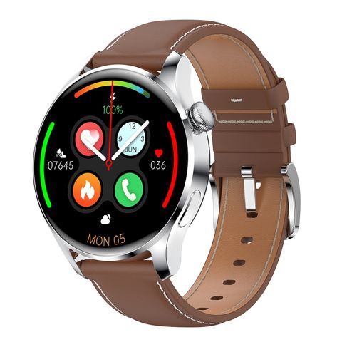 Đồng hồ thể thao M103 Leather Strap Brown – Màn hình IPS 1.35 inch, gọi Bluetooth, theo dõi sức khỏe