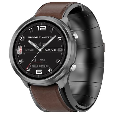 Đồng hồ thông minh P30 Brown Leather Band – Màn hình IPS 1.3 inch, Đo huyết áp bơm khí, Chống nước IP67