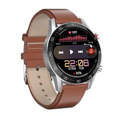  SK7Plus Brown Leather Strap – Đồng hồ thông minh dây da nâu cổ điển, IP68 