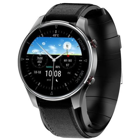 Đồng hồ thông minh P50 Black Leather - 1.3 inch đo huyết áp, nhiệt độ cơ thể chính xác