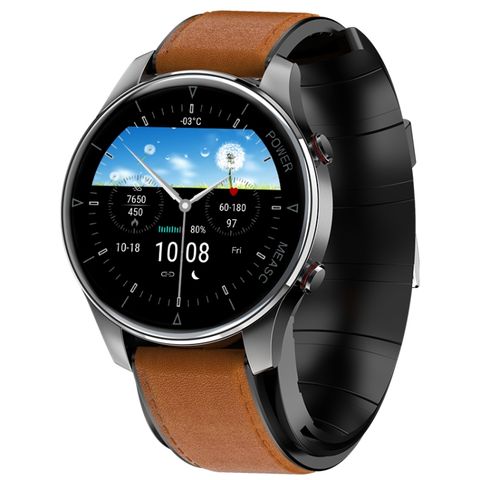 Đồng hồ thông minh P50 Brown Leather - 1.3 inch đo huyết áp, nhiệt độ cơ thể chính xác