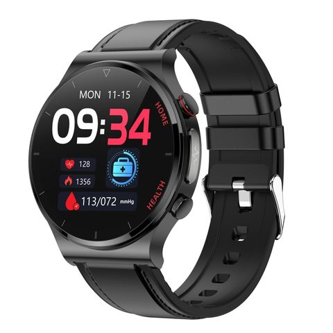 E300 Black – Đồng hồ thông minh 1.32 inch, da cao cấp, theo dõi sức khỏe & đo điện tâm đồ chính xác