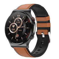  E300 Brown – Đồng hồ thông minh 1.32 inch, da cao cấp, theo dõi sức khỏe & đo điện tâm đồ chính xác 