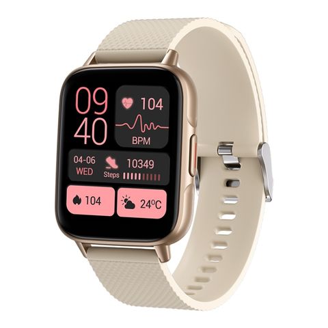 Đồng hồ thông minh FW02 Beige - 1.7 inch, theo dõi nhịp tim và oxy trong máu, dây silicon chống nước IP67