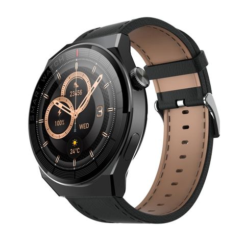 GW69 Plus Black & Leather Strap Black – Đồng hồ thông minh 1,32 inch, gọi BT & đo sức khỏe