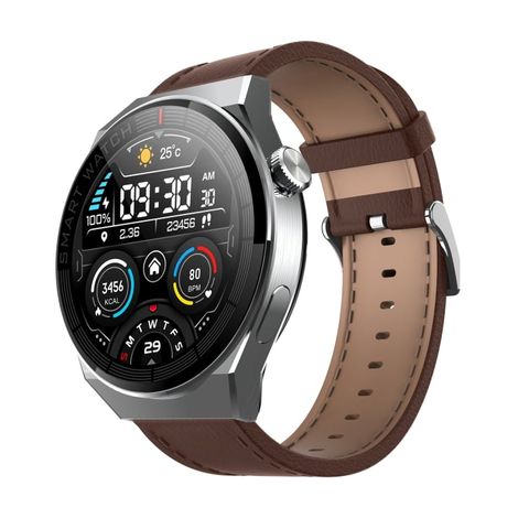 GW69 Plus Black & Leather Strap Brown – Đồng hồ thông minh 1,32 inch, gọi BT & đo sức khỏe