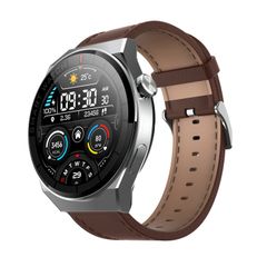  GW69 Plus Black & Leather Strap Brown – Đồng hồ thông minh 1,32 inch, gọi BT & đo sức khỏe 