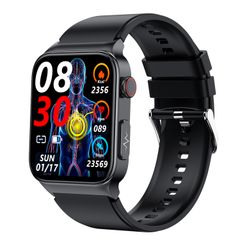  E500 TPU Strap Black – Đồng hồ thông minh 1,83 inch HD, IP68, Theo dõi ECG & Đường huyết 