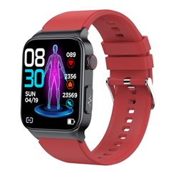  E500 TPU Strap Red – Đồng hồ thông minh 1,83 inch HD, IP68, Theo dõi ECG & Đường huyết 