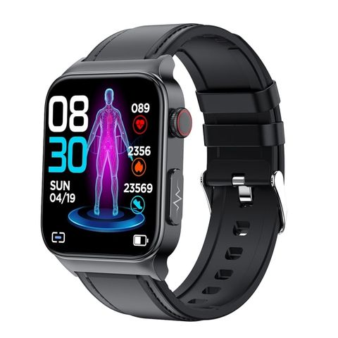 E500 TPU Leather Strap Black – Đồng hồ thông minh 1,83 inch HD, IP68, Theo dõi ECG & Đường huyết