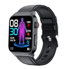  E500 TPU Leather Strap Black – Đồng hồ thông minh 1,83 inch HD, IP68, Theo dõi ECG & Đường huyết 