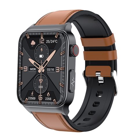 E500 TPU Leather Strap Brown – Đồng hồ thông minh 1,83 inch HD, IP68, Theo dõi ECG & Đường huyết