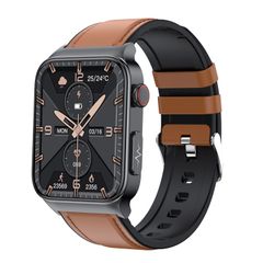  E500 TPU Leather Strap Brown – Đồng hồ thông minh 1,83 inch HD, IP68, Theo dõi ECG & Đường huyết 
