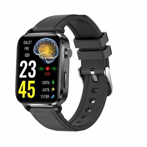 Đồng hồ thông minh F100 Leather Strap Black 1,7 inch HD, theo dõi nhiệt độ & oxy trong máu