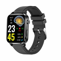  Đồng hồ thông minh F100 Leather Strap Black 1,7 inch HD, theo dõi nhiệt độ & oxy trong máu 