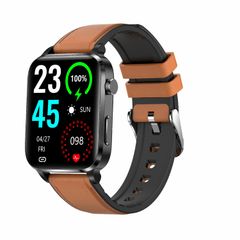  Đồng hồ thông minh F100 Leather Strap Brown 1,7 inch HD, theo dõi nhiệt độ & oxy trong máu 