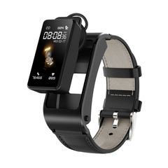  Đồng hồ thông minh kiêm tai nghe H21 Black Leather - Bluetooth, đo nhiệt độ & điều khiển giọng nói hiện đại 
