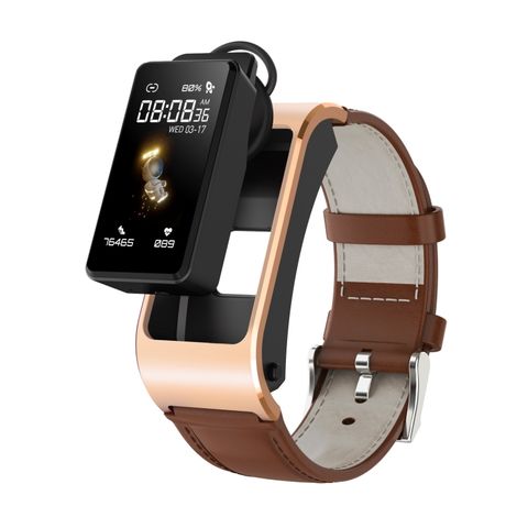 Đồng hồ thông minh kiêm tai nghe H21 Brown Leather - Bluetooth, đo nhiệt độ & điều khiển giọng nói hiện đại