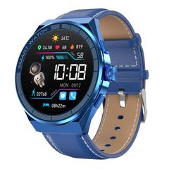  Đồng hồ thông minh BM01 Leather Band (Blue) chống nước IP68, dây da sang trọng 