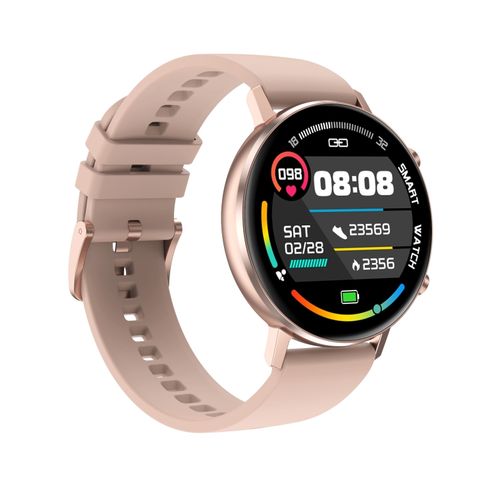 DT96 Smart Watch Pink Silicone – Màn hình tròn 1.3 inch, IP68, Theo dõi sức khỏe