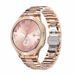  AK53 Pearl Steel Strap Pink IP67 BT5.2 1.32 inch - Đồng hồ Bluetooth cao cấp 