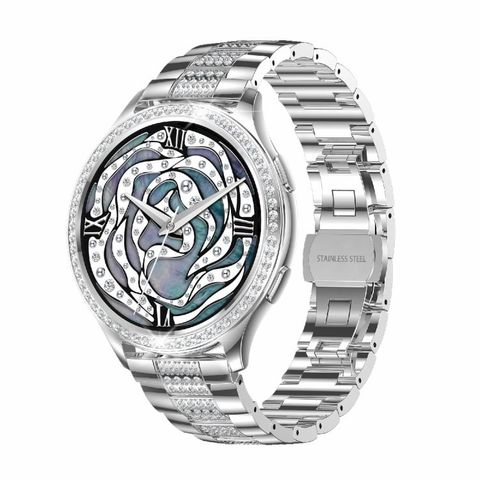 AK53 Pearl Steel Strap White IP67 BT5.2 1.32 inch - Đồng hồ Bluetooth cao cấp