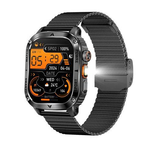 AK80 BT Call Black Mesh Steel- Đồng hồ thông minh hỗ trợ oxy trong máu/huyết áp/nhịp tim/theo dõi sức khỏe thể thao