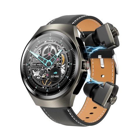 Đồng hồ thông minh F39 Black Leather - màn hình AMOLED 1,43 inch 2 trong 1 có tai nghe Bluetooth, hỗ trợ cuộc gọi Bluetooth