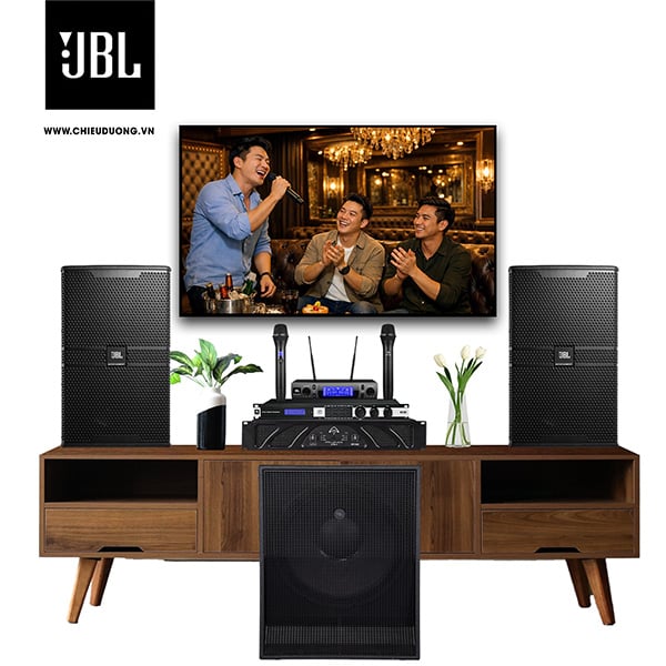 Bộ dàn Karaoke SP008791: 1 cặp Loa JBL KP4010G2, Loa Sub Proel S12A, Mixer JBL KX180A, Cục đẩy công suất Wharfedale Pro XR 1500, Micro không dây JBL VM300