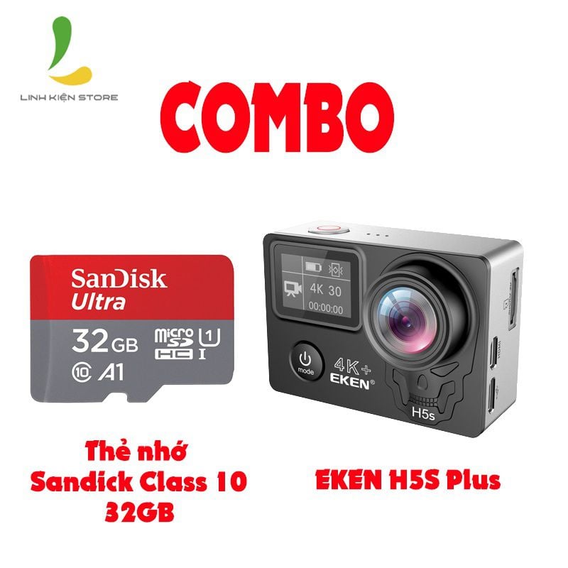 Combo Camera Hành Trình EKEN H5S PLUS Và Thẻ Nhớ Sandisk ULTRA A1 CLASS 10 32GB