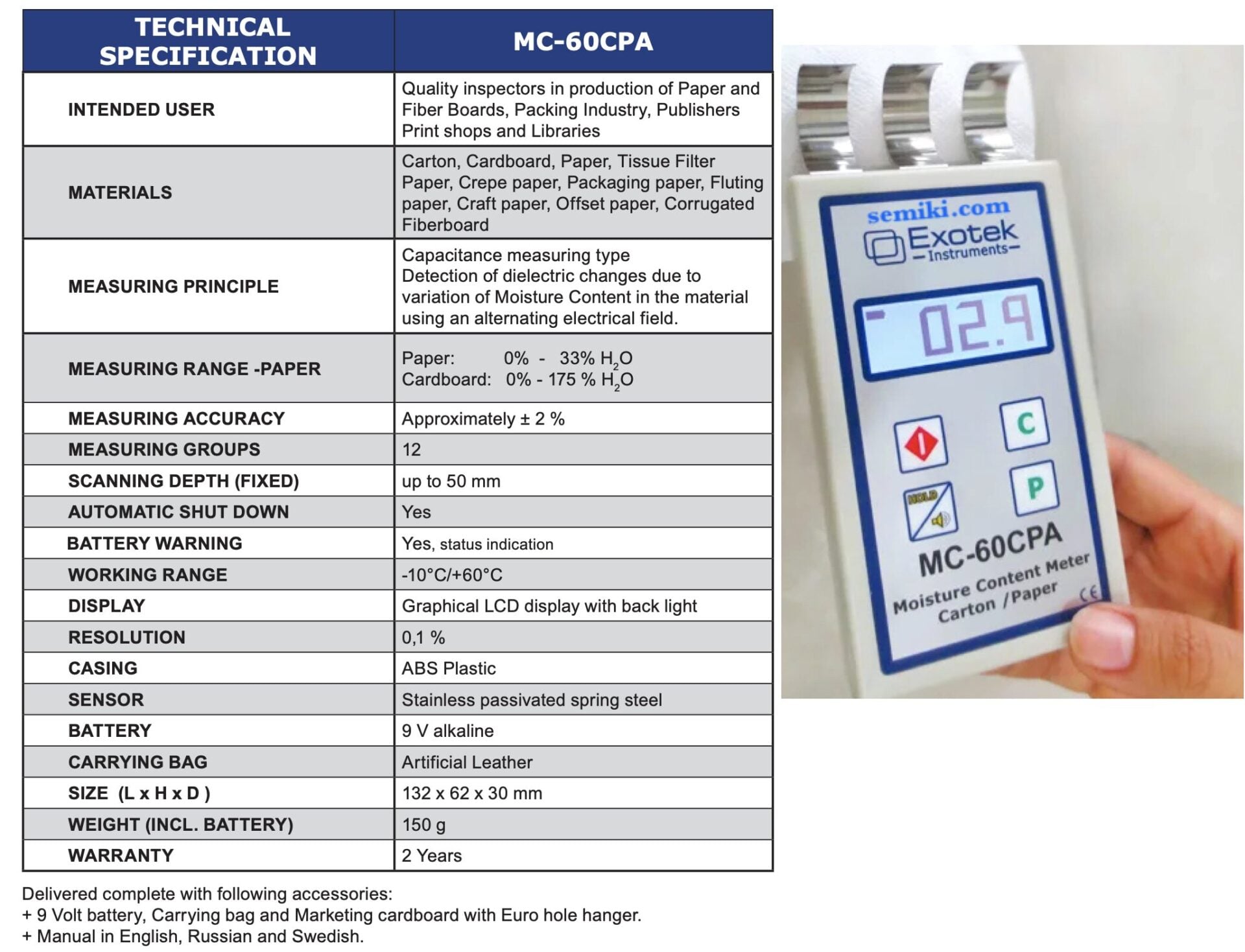 Ảnh minh họa EXOTEK MC-60CPA thiết bị đo độ ẩm giấy, thùng carton 0-33% 2