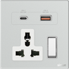 Bộ ổ cắm 3 chấu kèm cổng sạc USB và Type C màu bạc mặt kính Simon M7