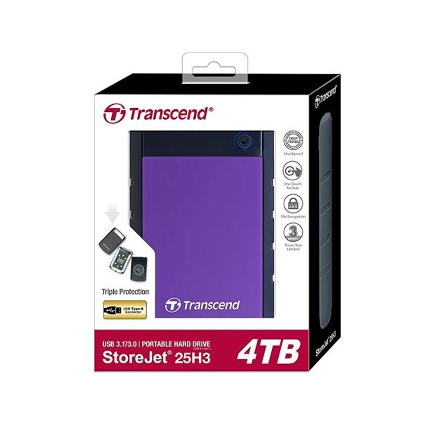Ảnh minh họa Ổ cứng di động Transcend 4TB 2.5inch StoreJet 25H3P Màu Tím, Chống Sốc (TS4TSJ25H3P) 2