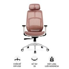  Ghế công thái học HYPERWORK Airy | Hồng, 120kg, Chân xoay, Lưng lưới 