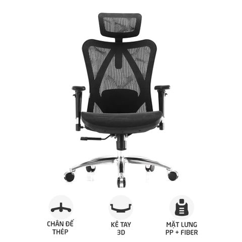 Ghế công thái học SIHOO M57 | Đen, 120kg, Chân xoay, Lưng lưới