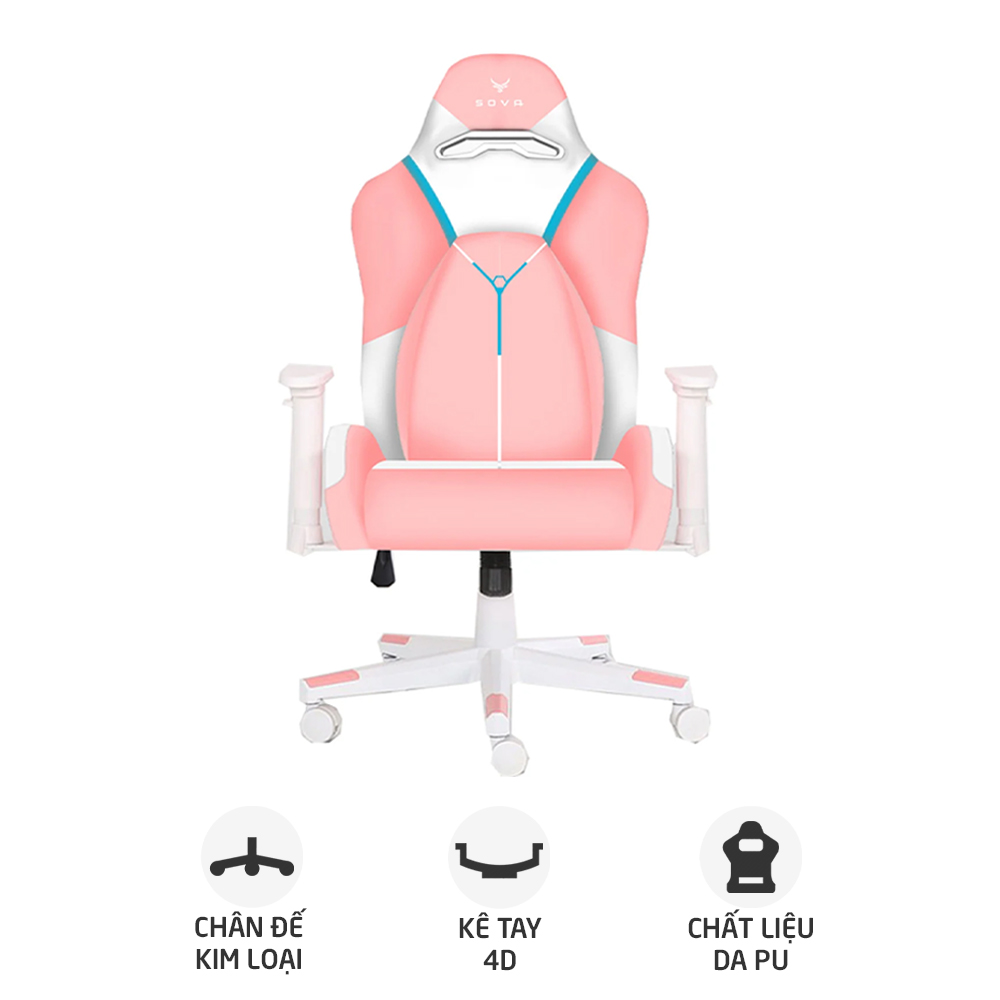 Ghế gaming CENTAUR Sova | Hồng, 120kg, Chân xoay, Da PU