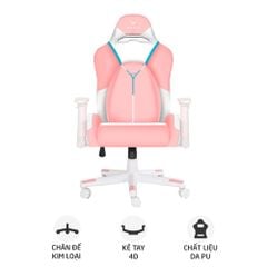  Ghế gaming CENTAUR Sova | Hồng, 120kg, Chân xoay, Da PU 