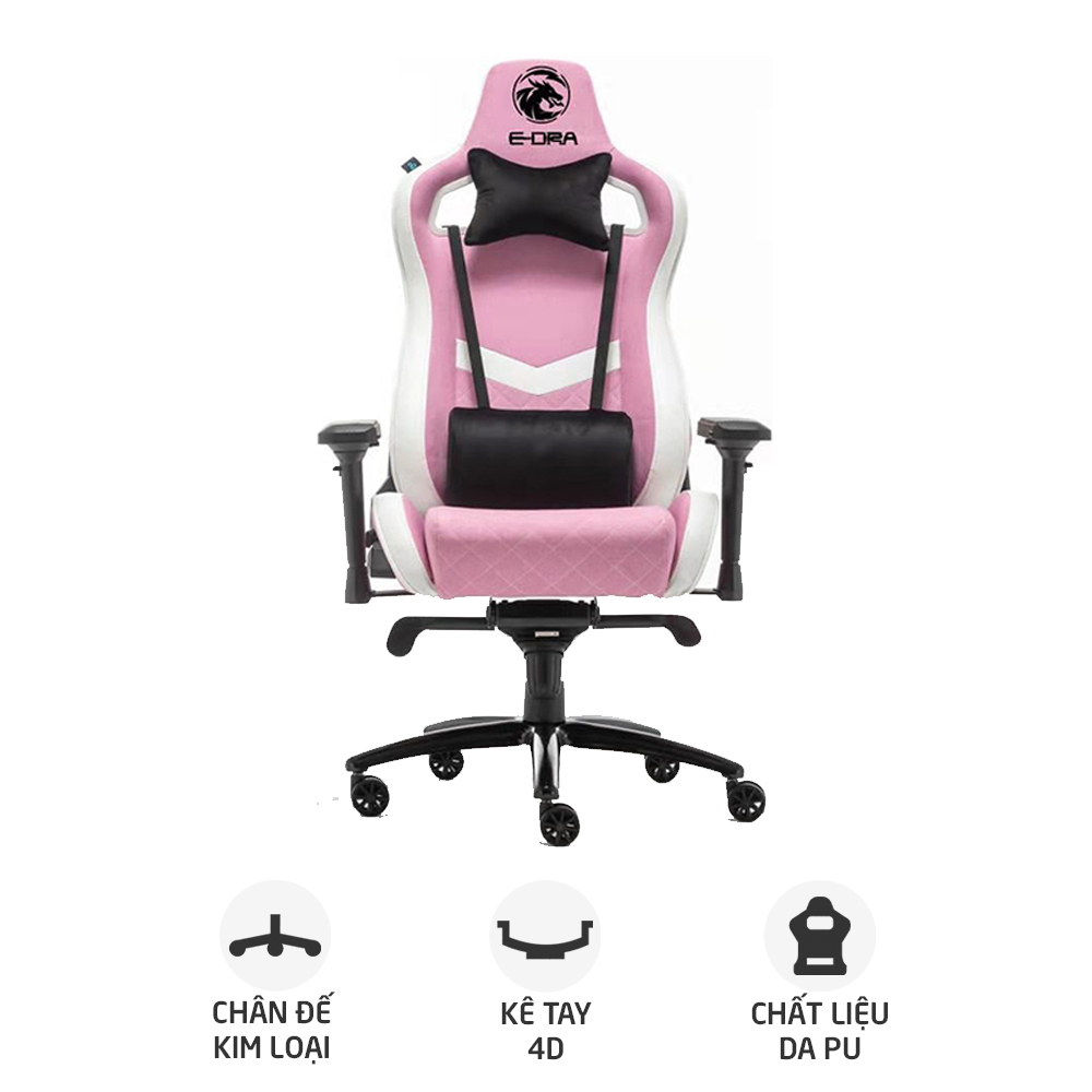 Ghế gaming E DRA IRIS EGC228 | Hồng, 120kg, Chân xoay, Da PU
