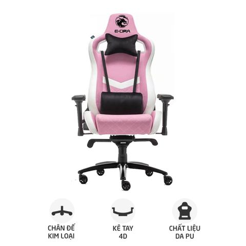 Ghế gaming E DRA IRIS EGC228 | Hồng, 120kg, Chân xoay, Da PU