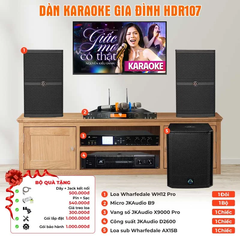 Ảnh minh họa Dàn karaoke gia đình HDR107 (Wharfedale WH12 Pro, AX15B, JKAudio D2600, X9000 Pro, B9) 1