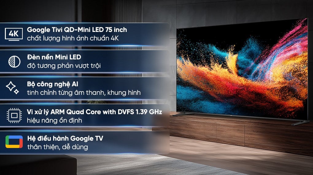 Google Tivi QD-Mini LED Haier AI 4K 75 inch H75M92GUX
