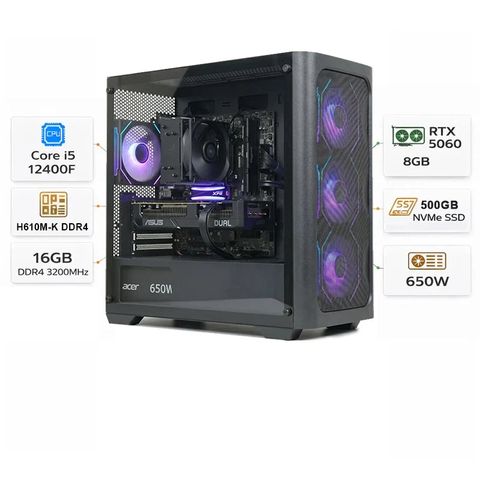 PC Gaming Tùy chỉnh Intel Core i5-12400F, RTX 5060 8GB, 16GB RAM DDR4