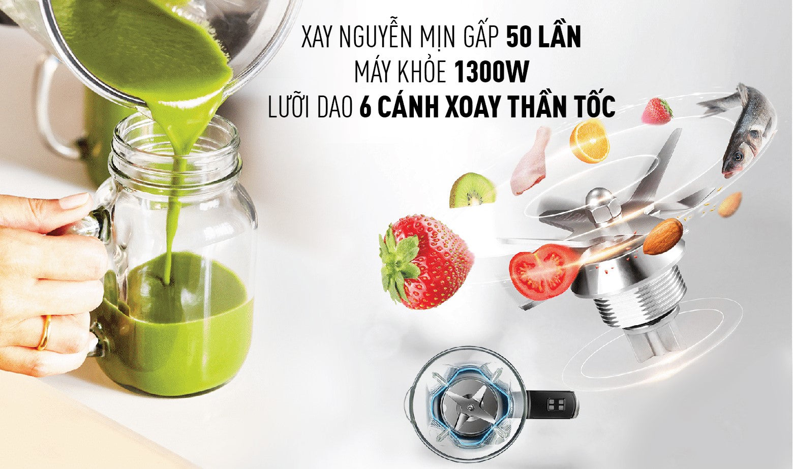 Ảnh minh họa Máy xay sinh tố và làm khắc phục lỗi hạt đa năng Tefal UBB BL985A31 - 1300W - 2 cối 1