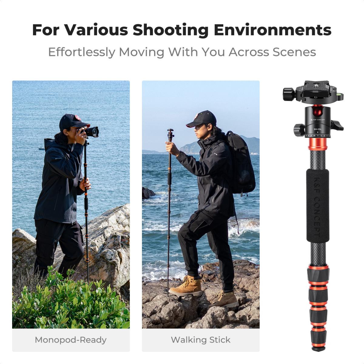 Ảnh minh họa Chân máy Carbon Fiber K&F Concept A225C0+BH-25L - KF09.077V3 | Chính hãng 3