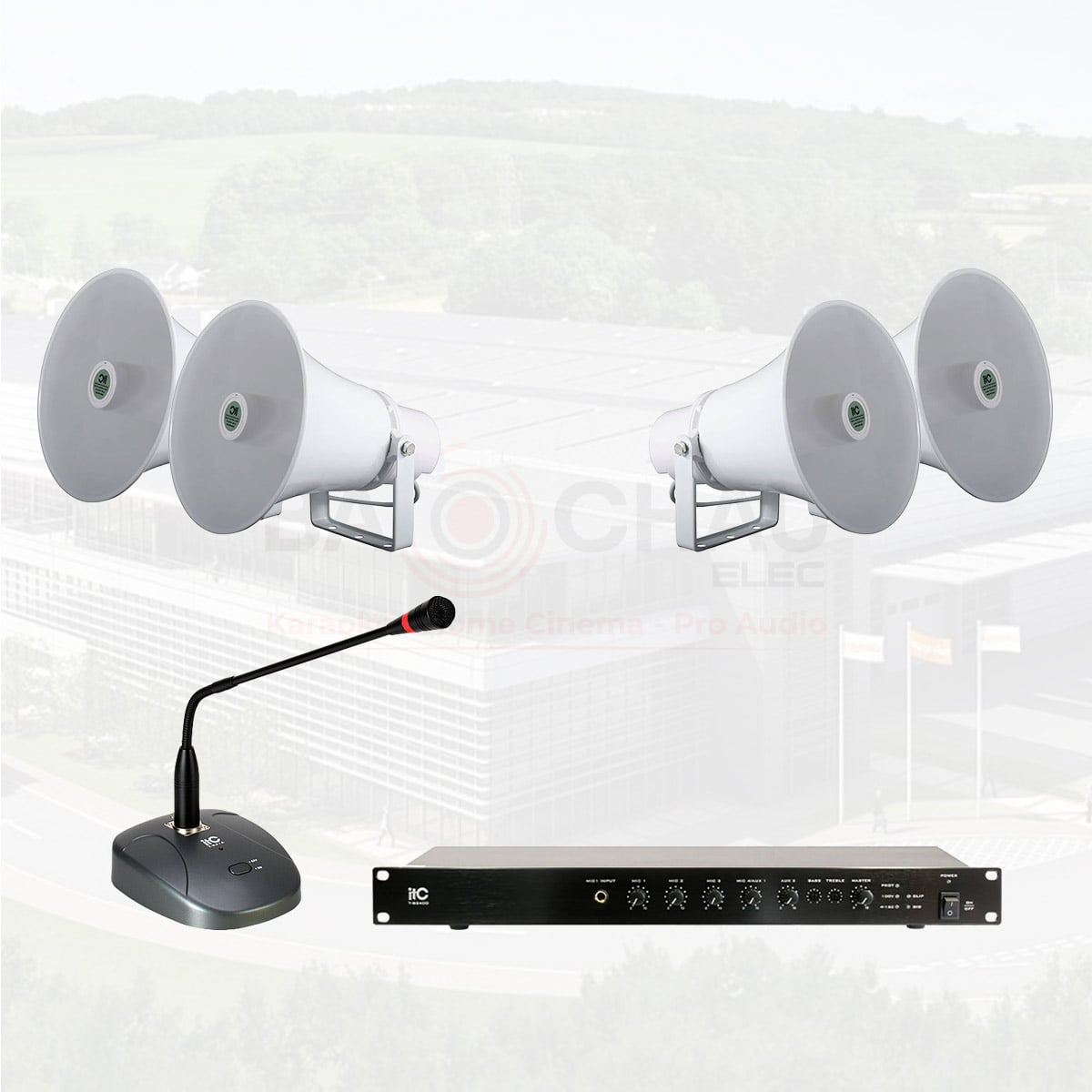 Hệ thống âm thanh nhà xưởng 2000m2 (ITC T-720R, ITC T-B240D, ITC T-621A)